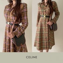 셀린느 CELINE 24SS COTTON CHECK ONE POCKET LONG DRESS (국내배송)