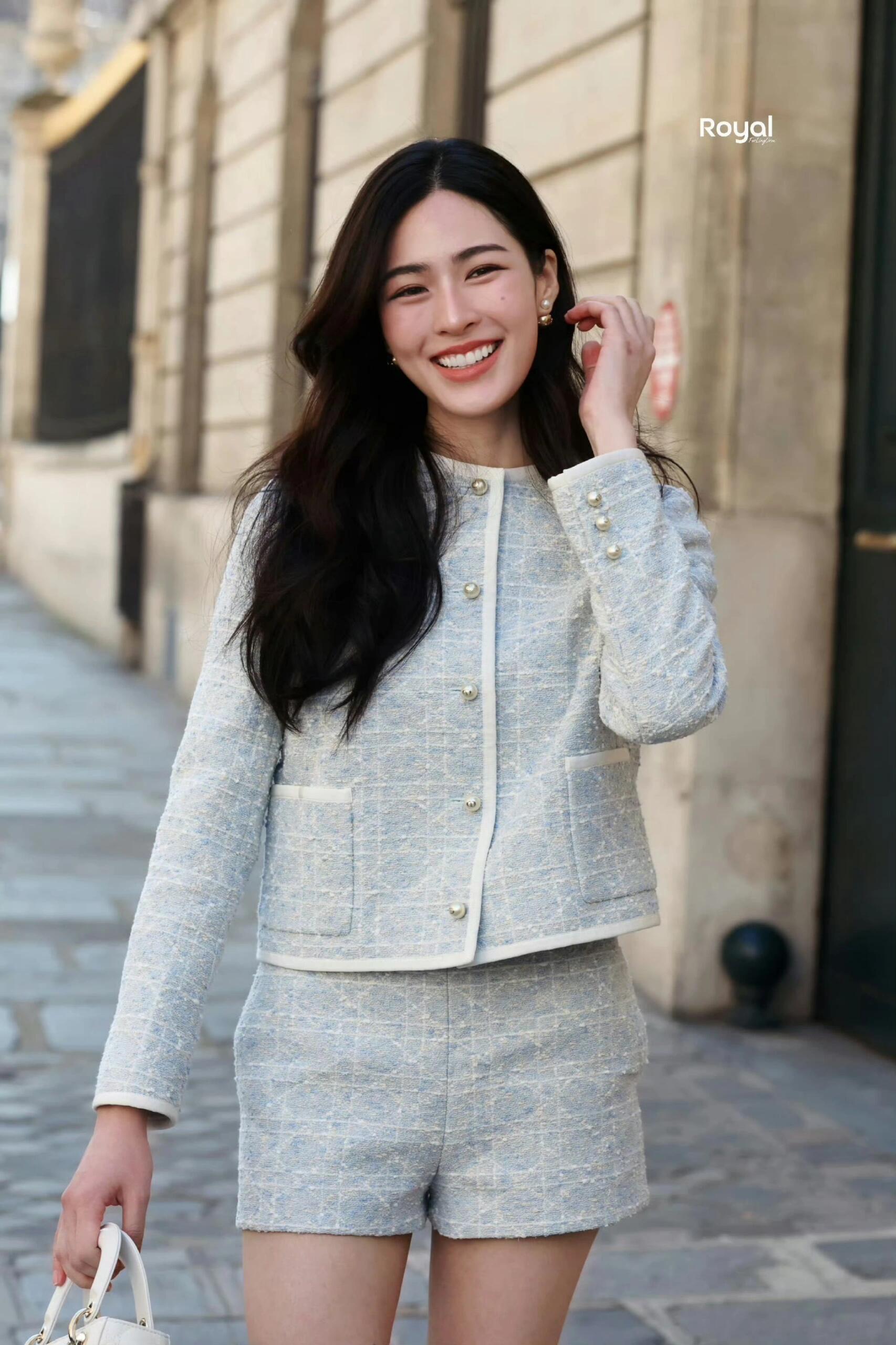 디올 라탄 패턴 시리즈 라운드넥 긴팔 재킷+반바지 세트 (해외배송)